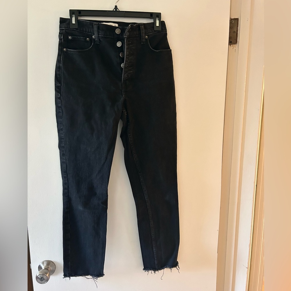 Abercrombie straight black button jeans 4